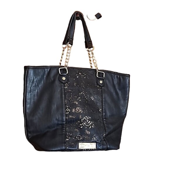 Betsey Johnson Handbags - Betsey Johnson vegan leather laser cut purse tote golden tone roses